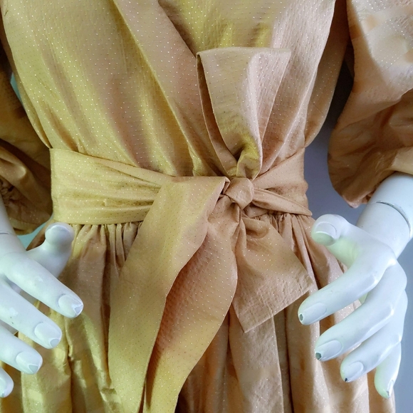 Vintage 1980s Diane Dickinson Golden Silk Sari Voluminous Full Skirt Ball Gown S - Picture 5 of 9